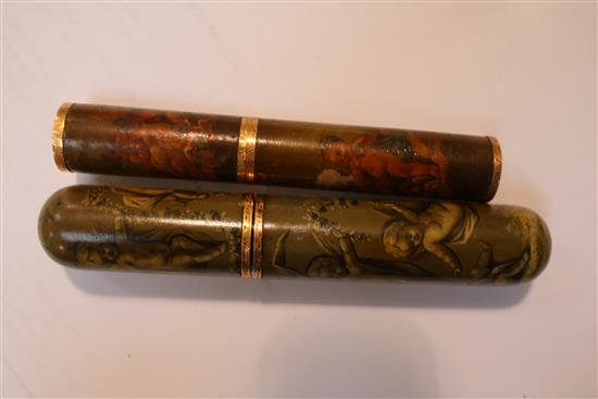 Seven horn, mother of pearl and lacquer objects of vertu, 18th - 20th century, largest 5 1/8in.